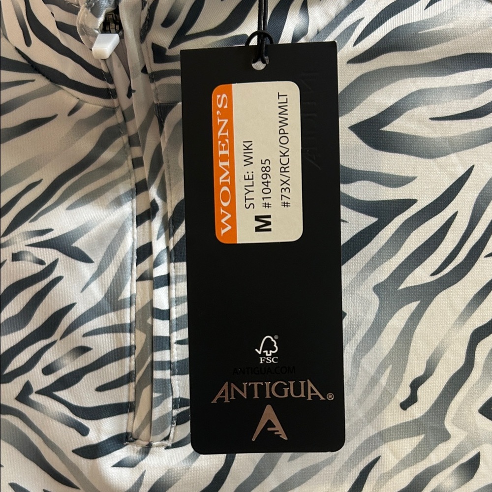 Antigua Zebra Print Long Sleeve 3/4 Zip Top - Picture 2 of 8